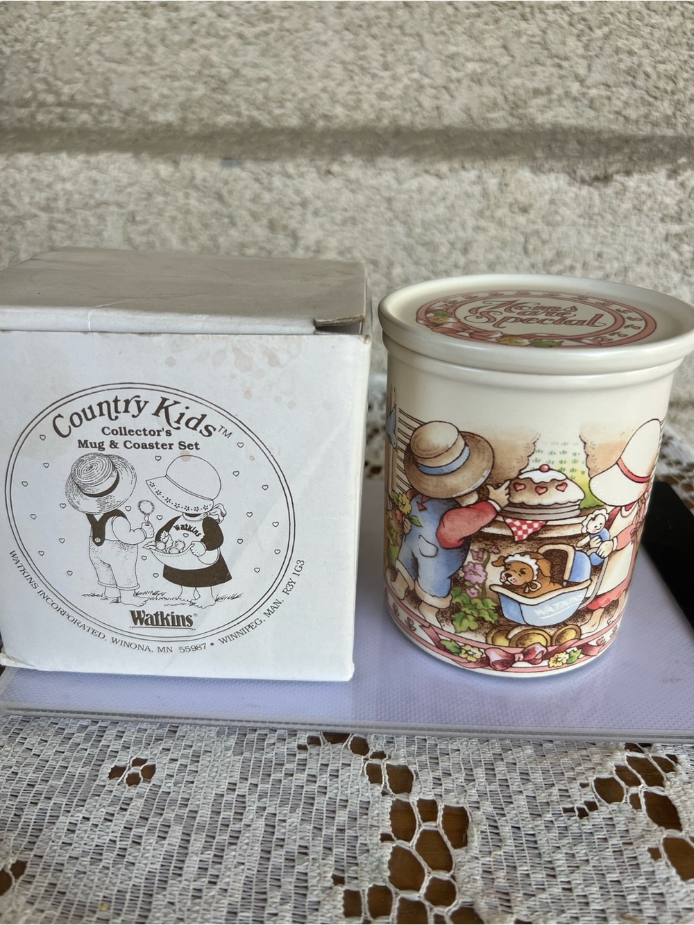 Country Kids Cream Ceramic Mug & Coaster Set - Pink and Brown Accents
